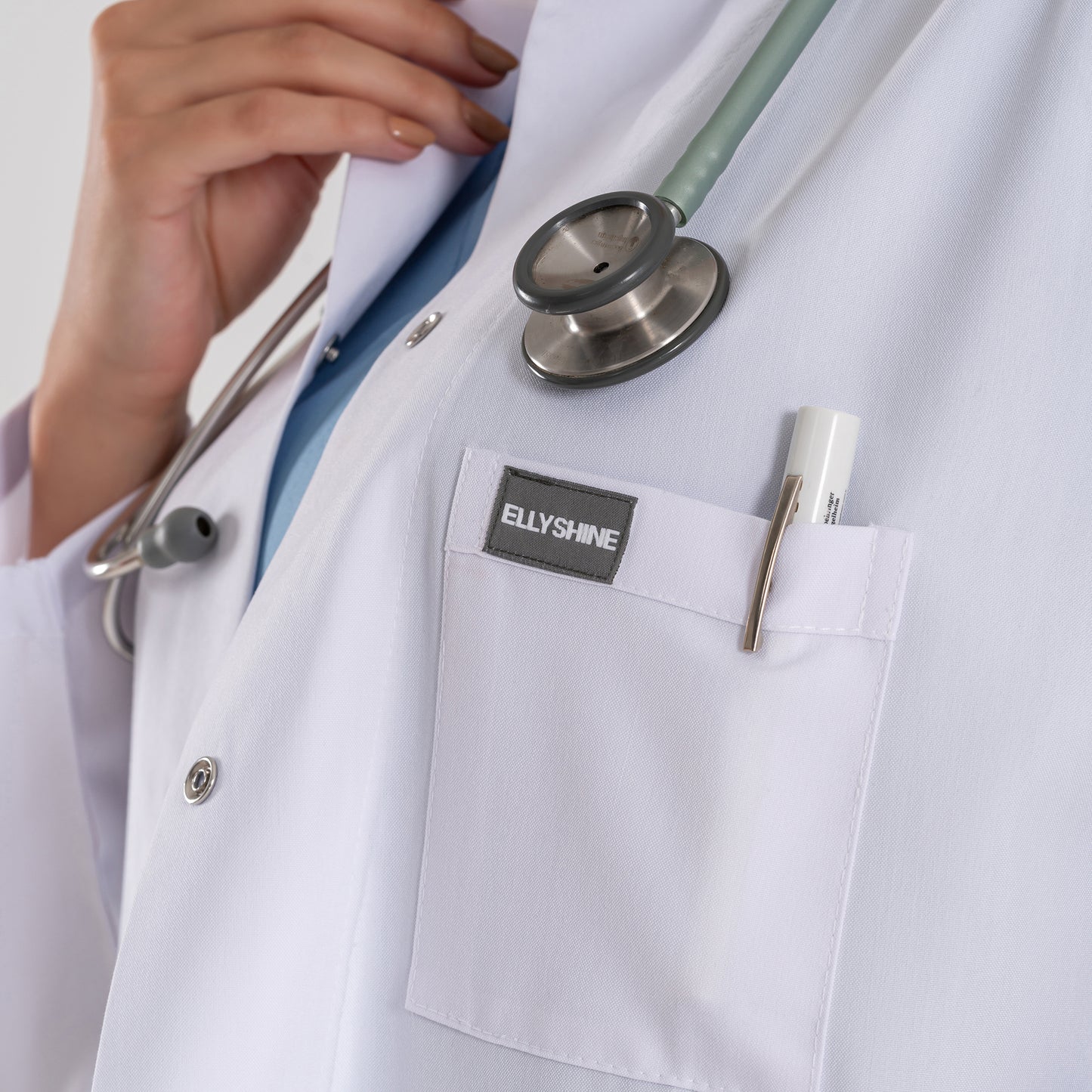 ELLYSHINE White Lab Coat for Medical Professionals, Long-sleeved, Unisex (Notched Lapel Collar)