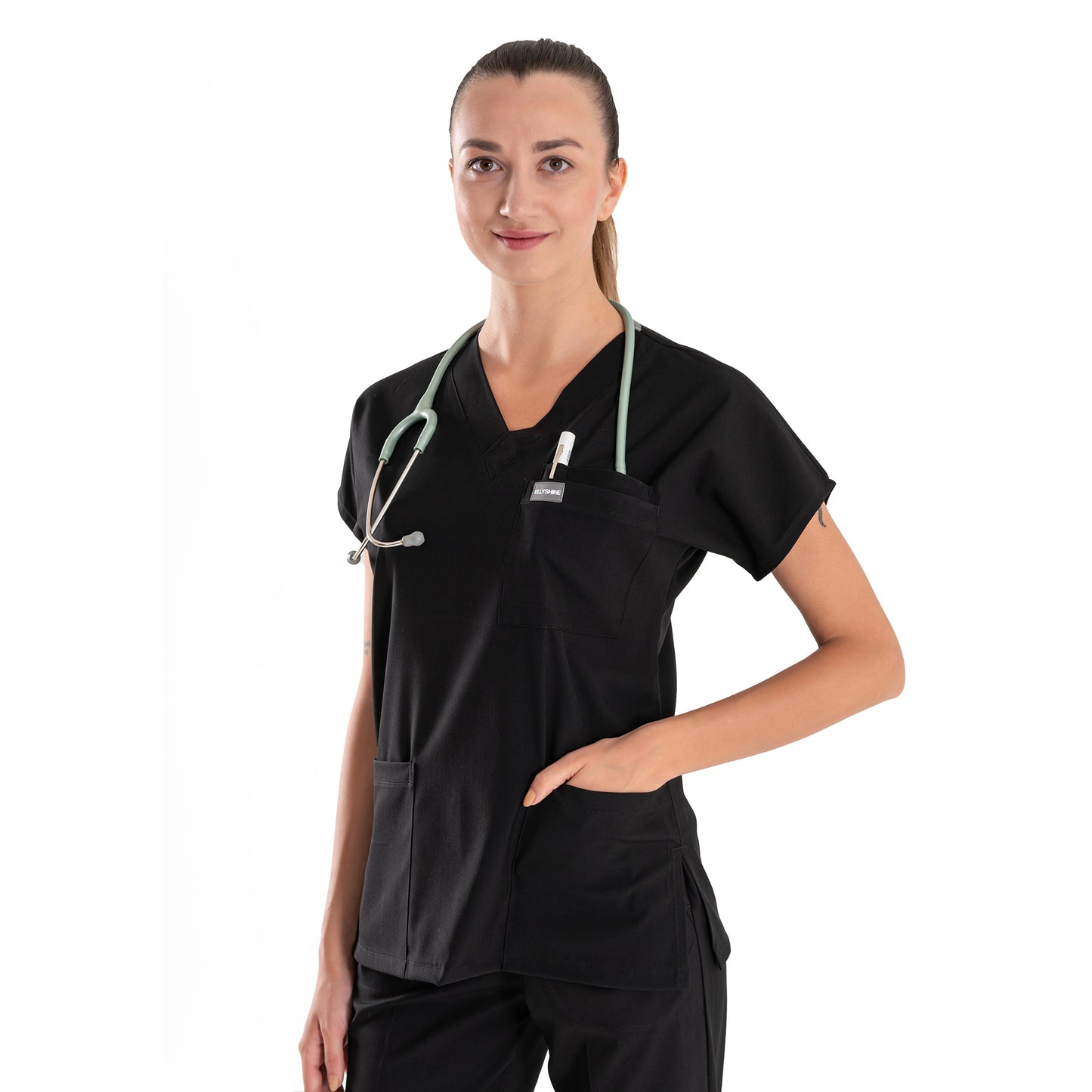 Professional Medical Scrubs Uniforms for Women Set Black