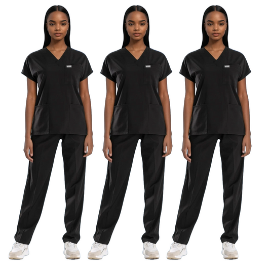 3 Pack Medical Uniform Scrubs Set - Black