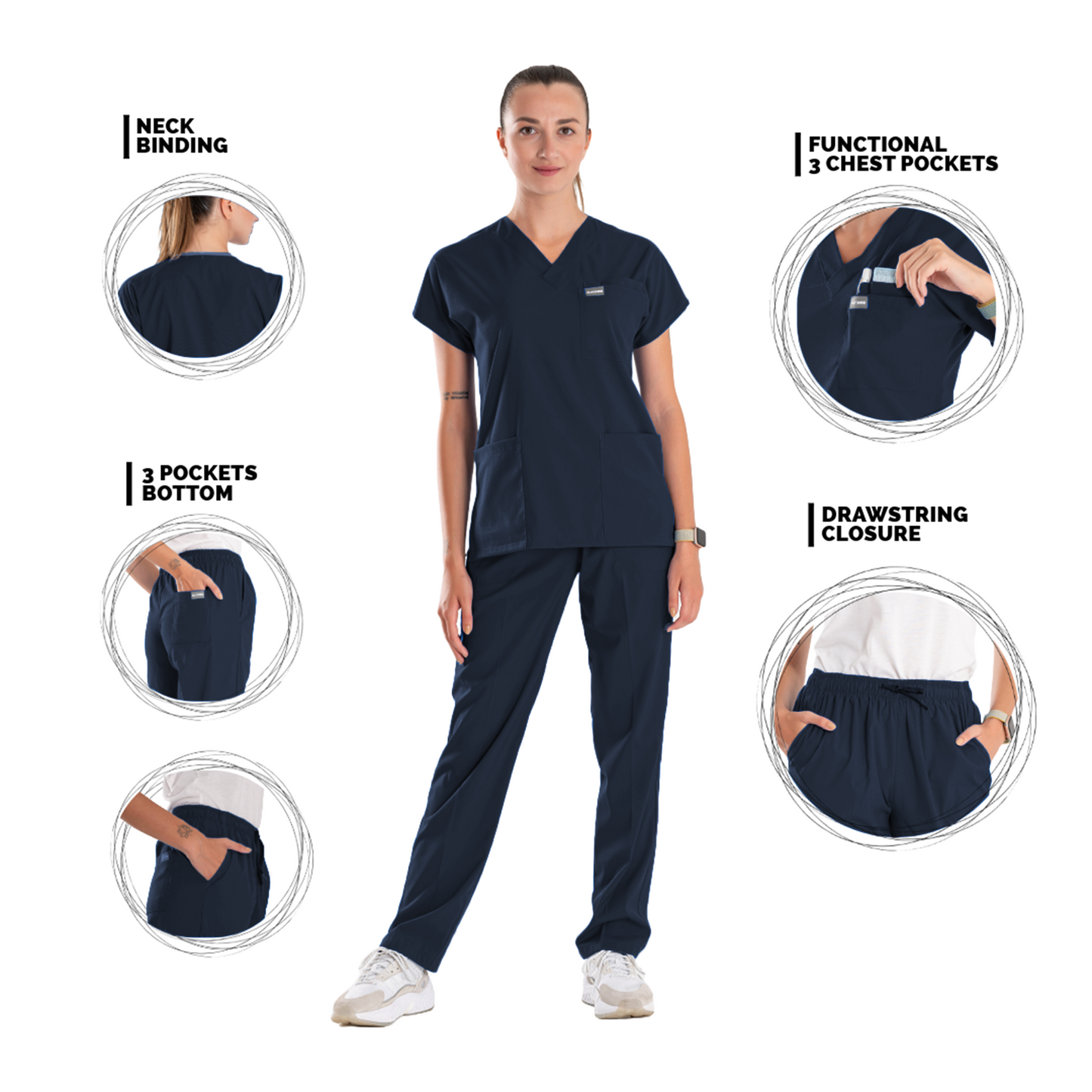 3 Pack Medical Uniform Scrubs Set - Navy