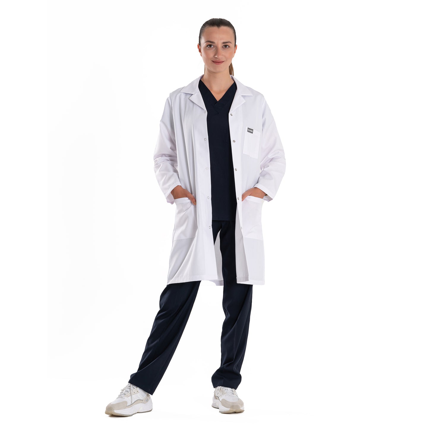 ELLYSHINE White Lab Coat for Medical Professionals, Long-sleeved, Unisex (Notched Lapel Collar)