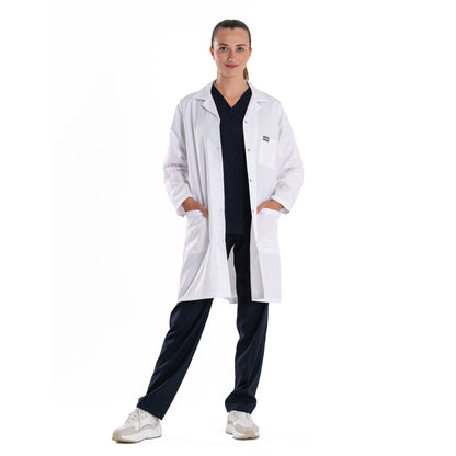 ELLYSHINE White Lab Coat for Medical Professionals, Long-sleeved, Unisex (Notched Lapel Collar)