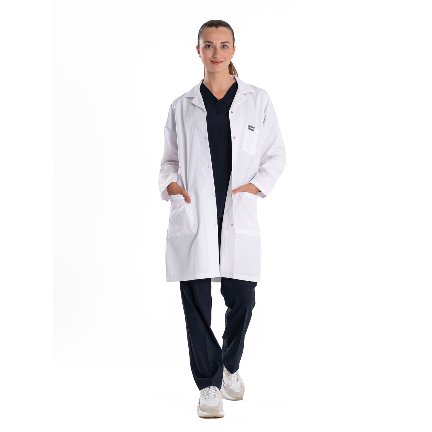 ELLYSHINE White Lab Coat for Medical Professionals, Long-sleeved, Unisex (Notched Lapel Collar)