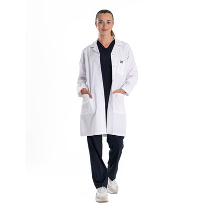 ELLYSHINE White Lab Coat for Medical Professionals, Long-sleeved, Unisex (Notched Lapel Collar)