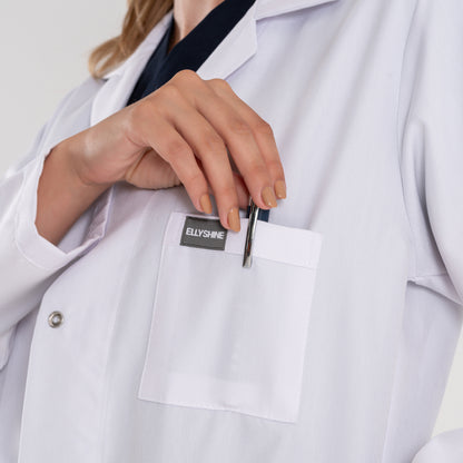 ELLYSHINE White Lab Coat for Medical Professionals, Long-sleeved, Unisex (Notched Lapel Collar)