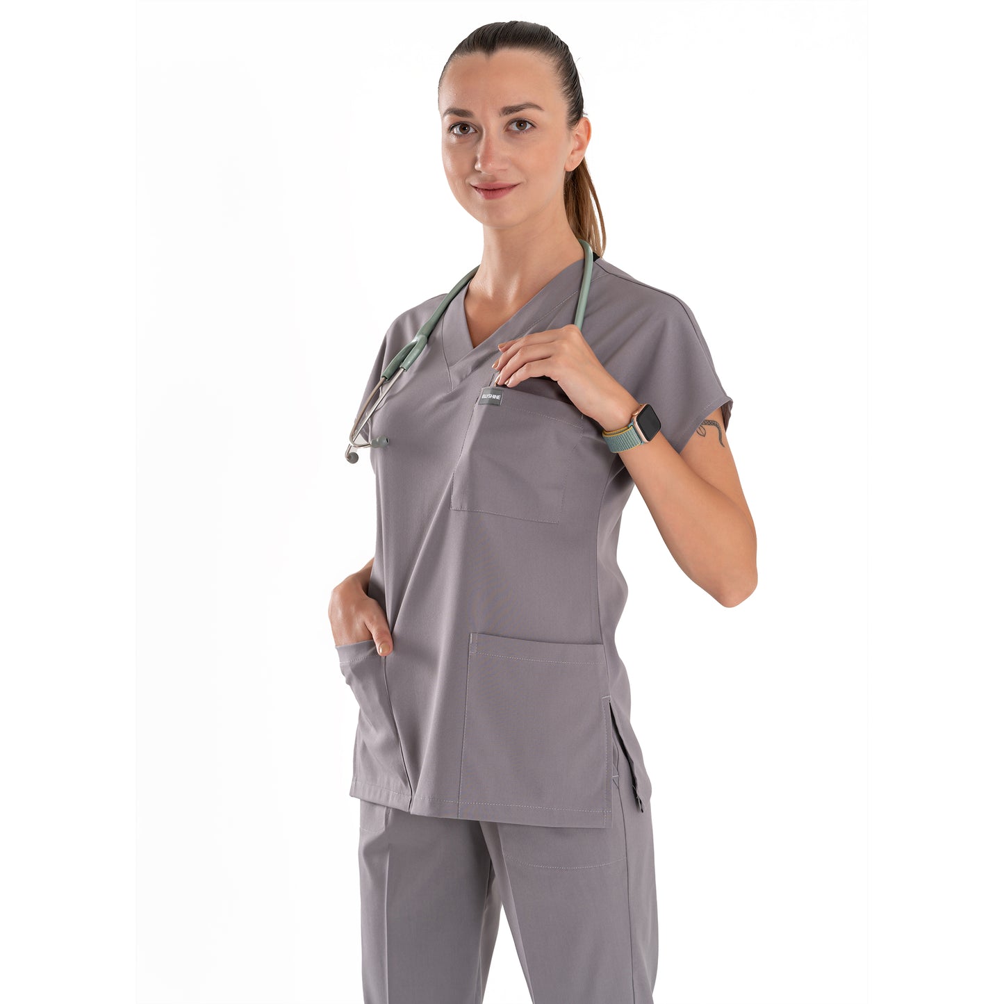 Professional Medical Scrubs Uniforms for Women Set Grey