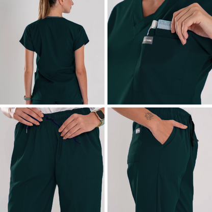 Professional Medical Scrubs Uniforms for Women Set Hunter Green