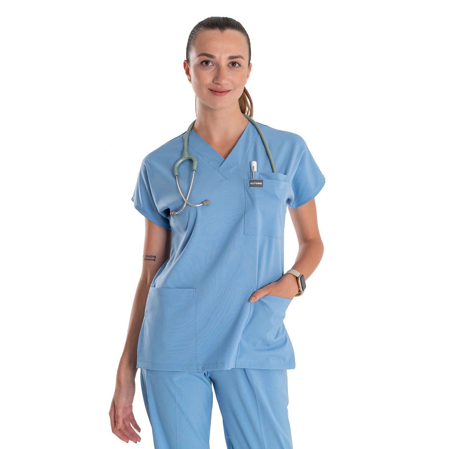 Professional Medical Scrubs Uniforms for Women Set Light Blue