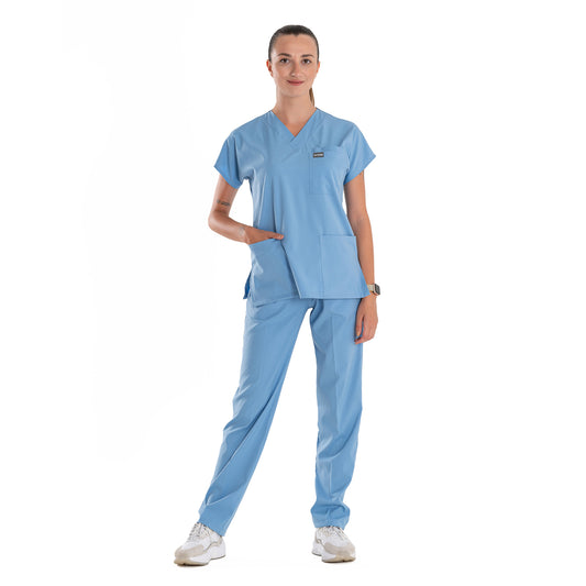 Professional Medical Scrubs Uniforms for Women Set Light Blue