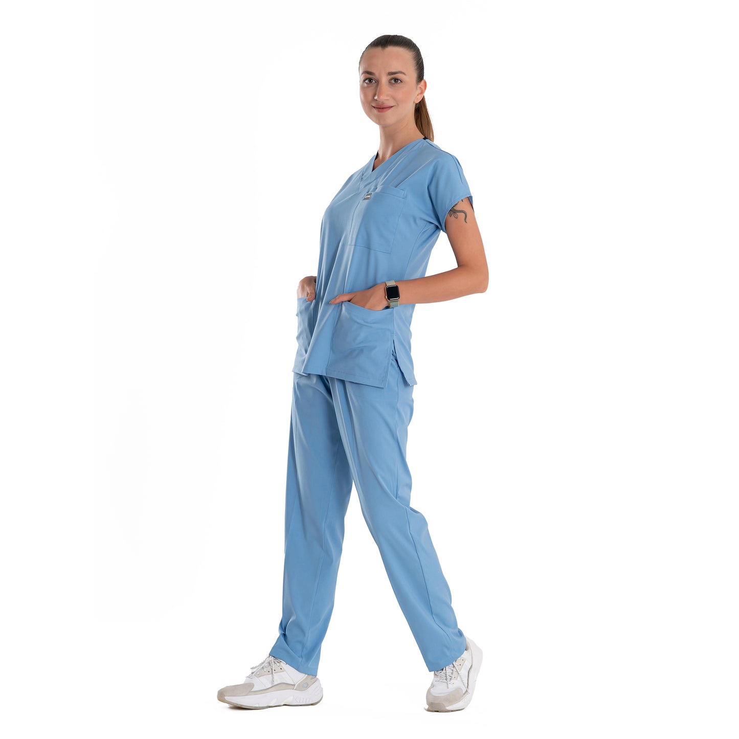 Professional Medical Scrubs Uniforms for Women Set Light Blue