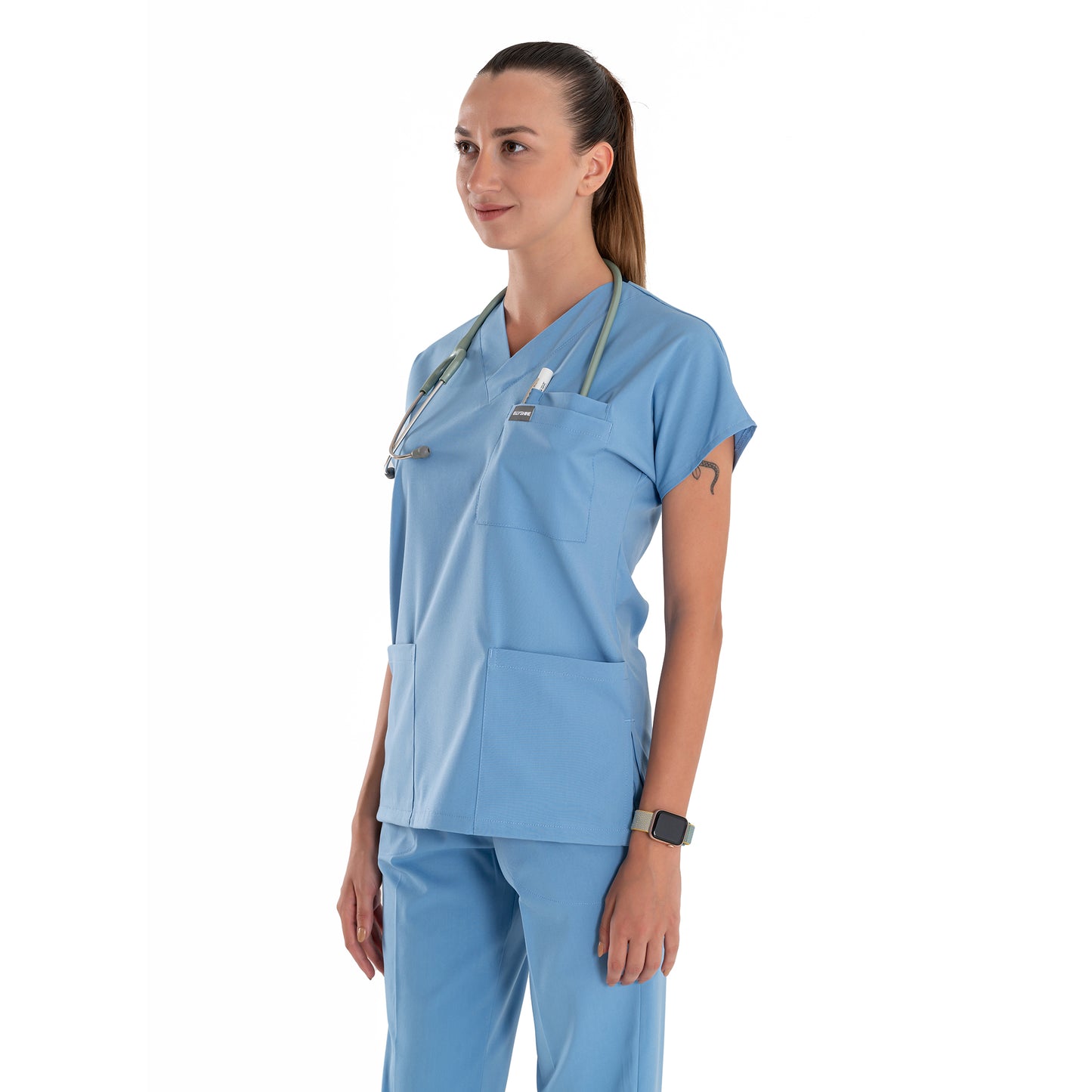 Professional Medical Scrubs Uniforms for Women Set Light Blue