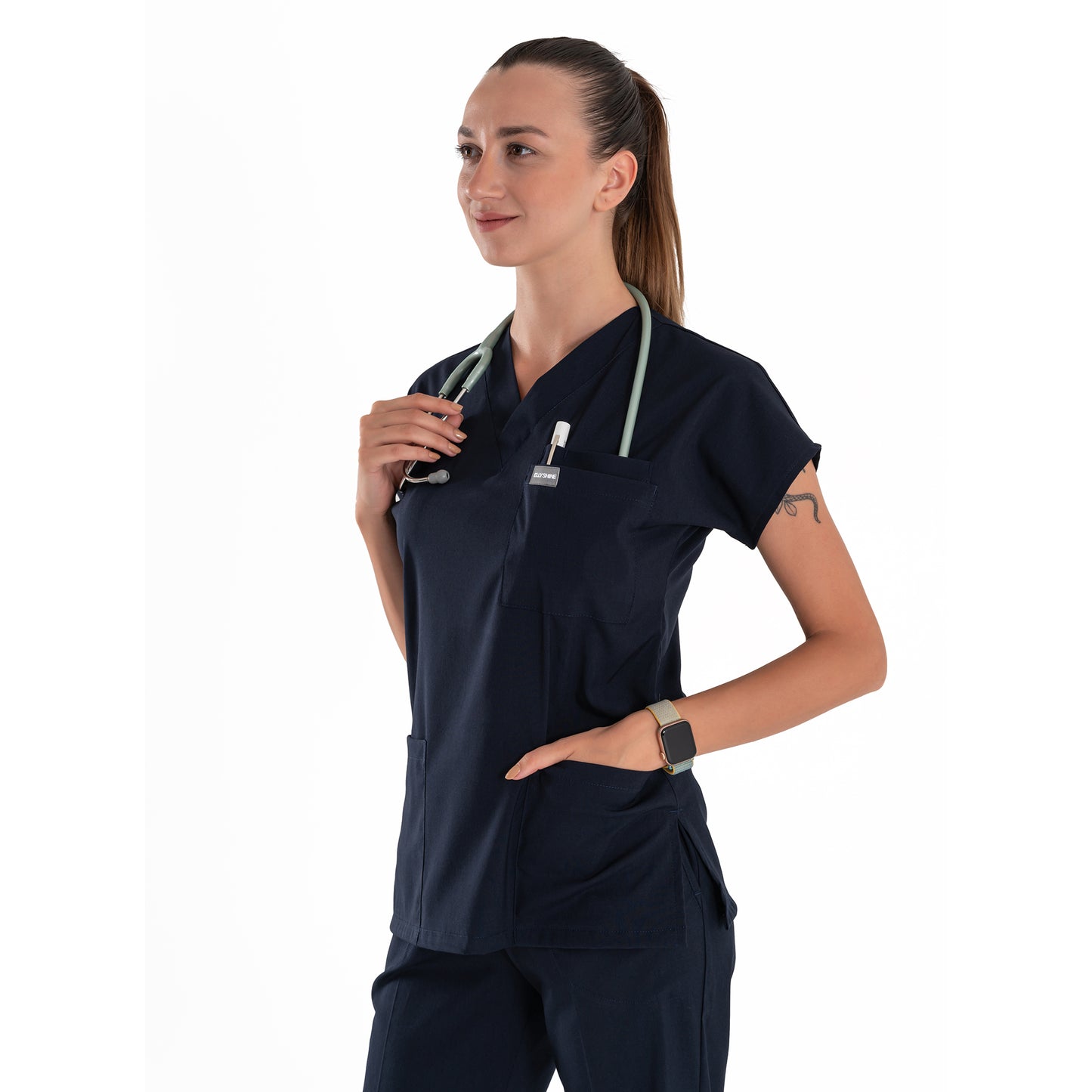 Medical Uniform and Scrubs Multi Pocket V-Neck Scrub Tops - Navy