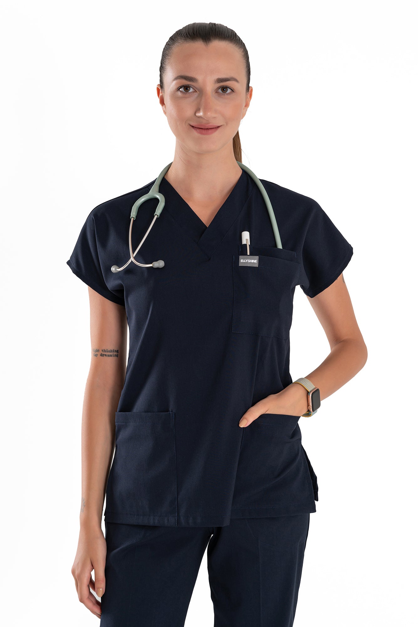 Medical Uniform and Scrubs Multi Pocket V-Neck Scrub Tops - Navy