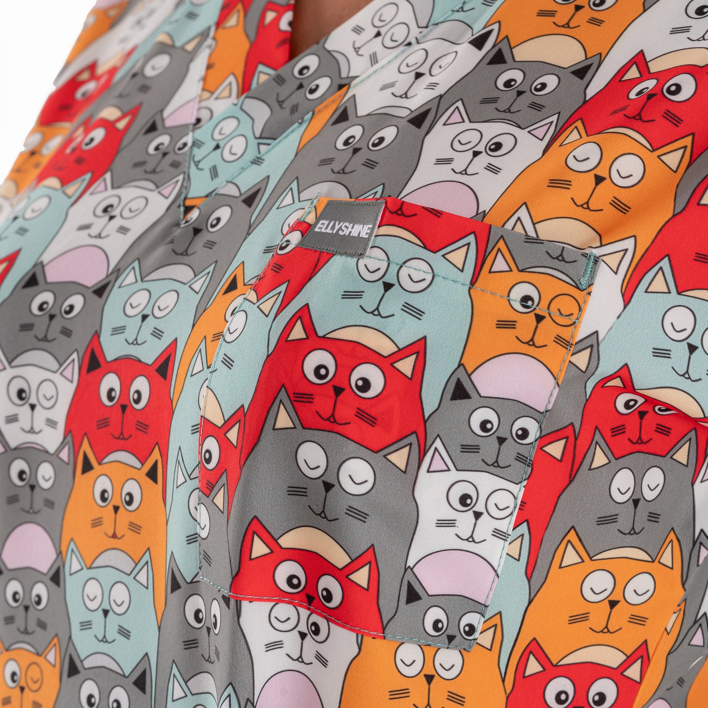 Printed V-Neck Medical Scrub Top, Orange Cat Printed