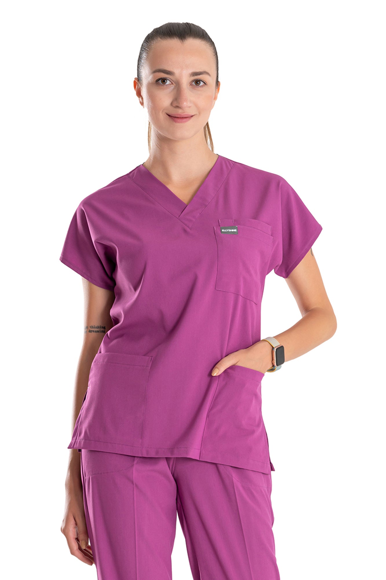 Medical Uniform and Scrubs Multi Pocket V-Neck Scrub Tops - Light Purple