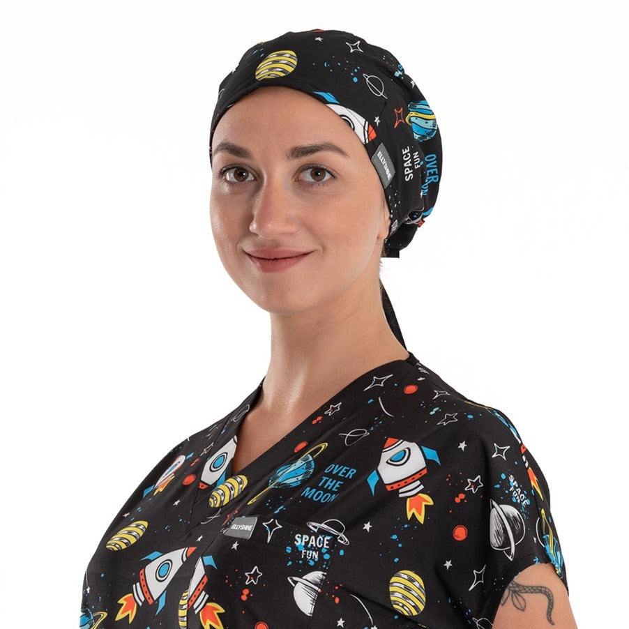 Printed V-Neck Medical Scrub Top, Space Printed