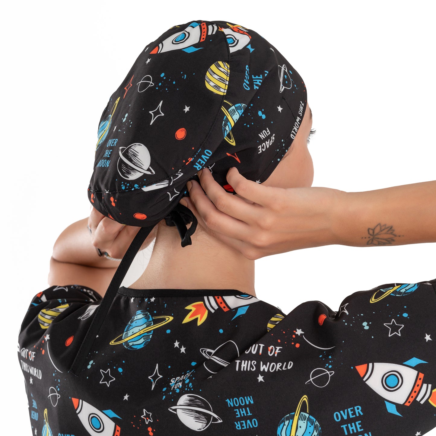 Printed V-Neck Medical Scrub Top, Space Printed