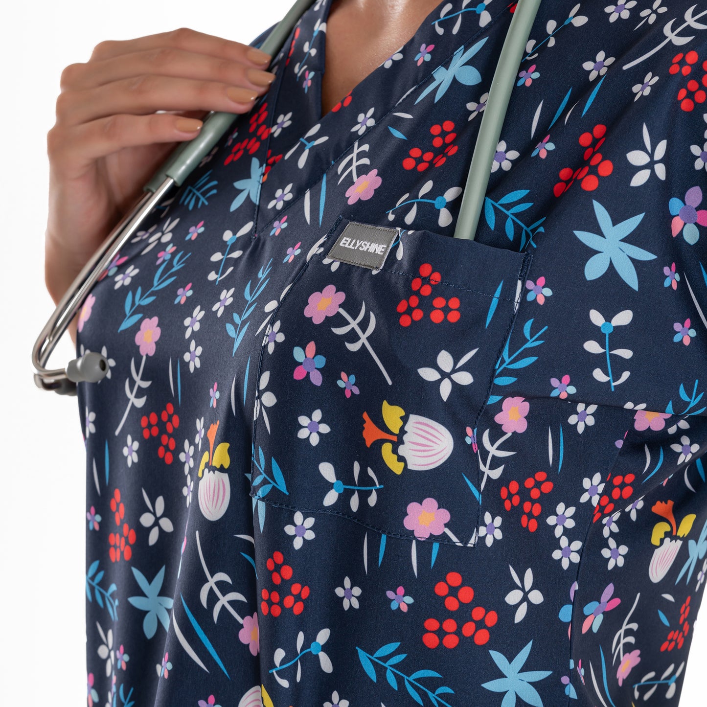 Printed V-Neck Medical Scrub Top, Tulip Printed