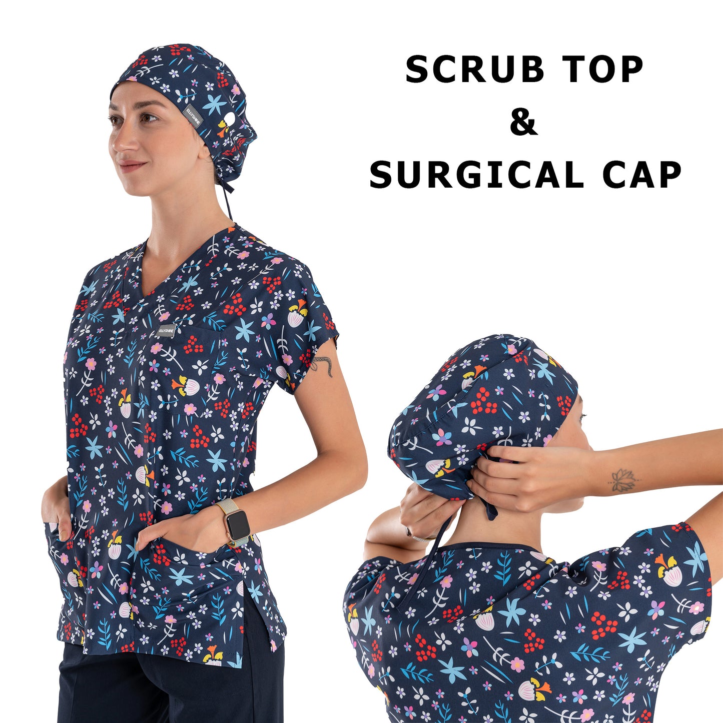 Printed V-Neck Medical Scrub Top, Tulip Printed