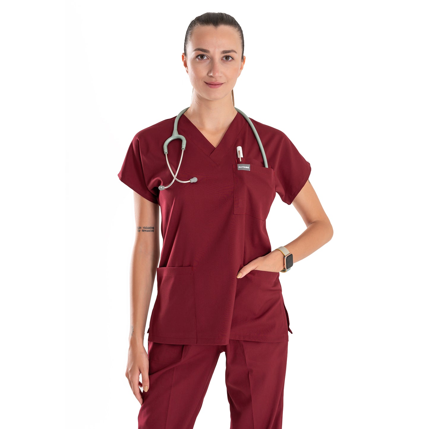 Professional Medical Scrubs Uniforms for Women Set Wine