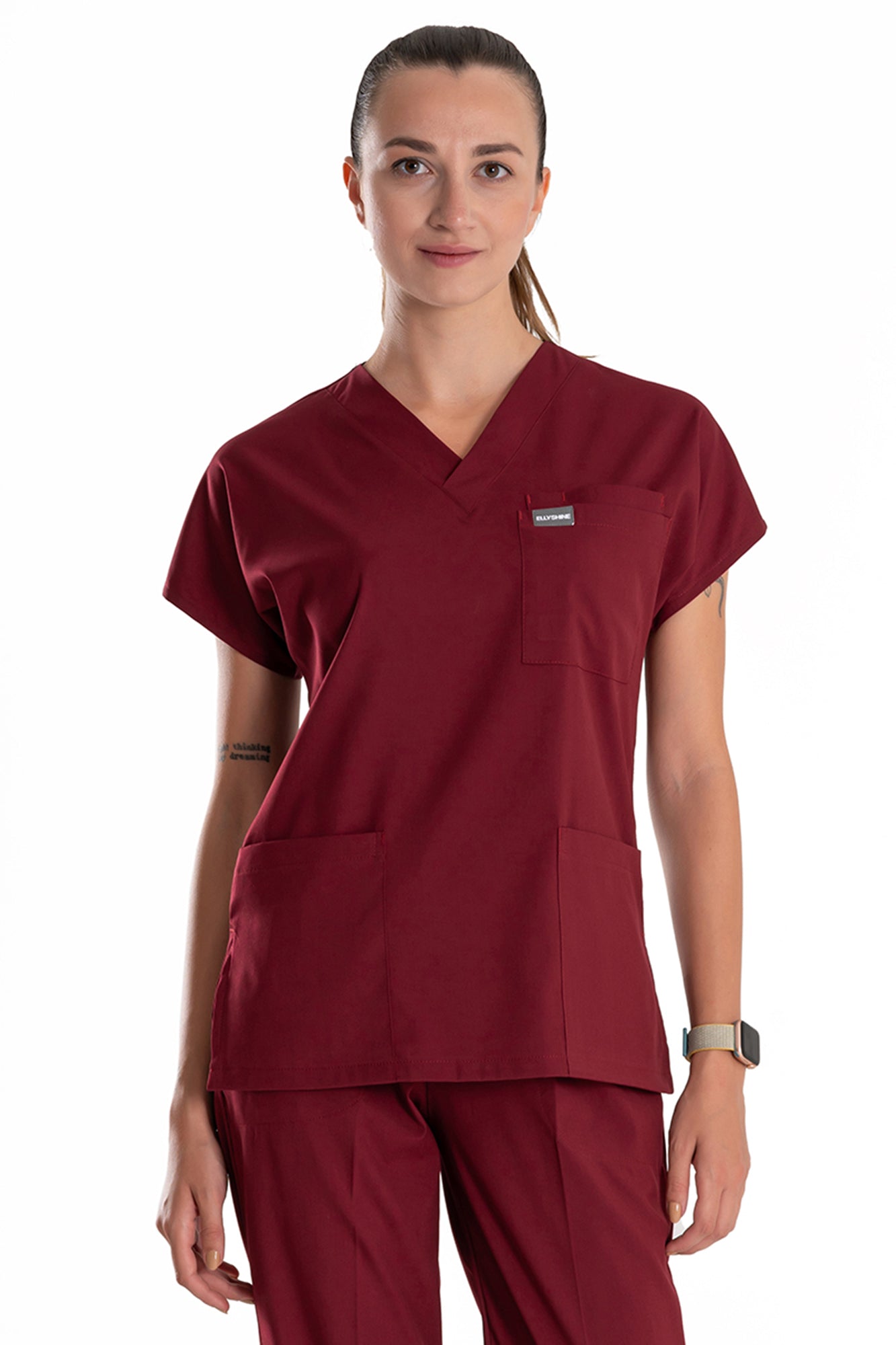 Professional Medical Scrubs Uniforms for Women Set Wine