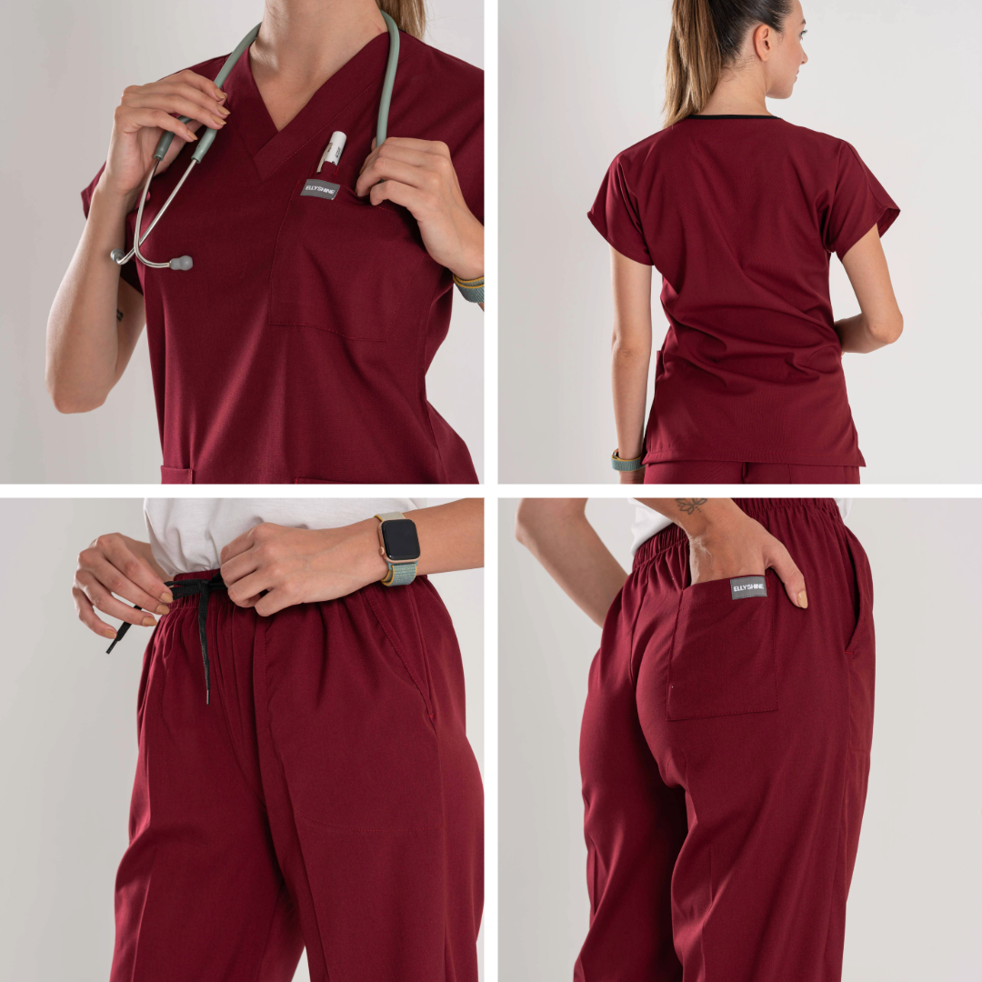 Professional Medical Scrubs Uniforms for Women Set Wine