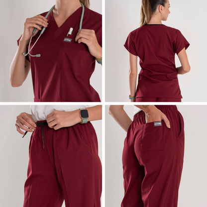 Professional Medical Scrubs Uniforms for Women Set Wine