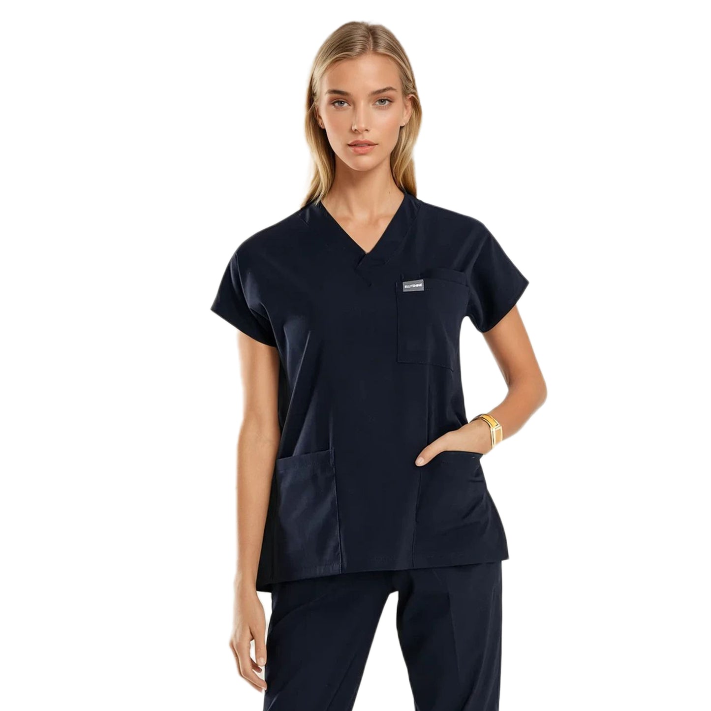 Medical Uniform and Scrubs Multi Pocket V-Neck Scrub Tops - Navy